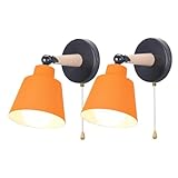 iDEGU Set di 2 applique da parete retrò vintage E27 lampada da soffitto industriale in legno e metallo regolabile lampada da parete interna con interruttore applique moderno per camera da letto,