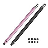 Lamkrtlp Penne per Tablet, 2 Pezzi Penna Stilo per Touch Screen 2 in 1, per tutti gli smartphone/tablet Samsung i-Phone i-Pad con 8 Punte di Ricambio (Nero+Rosa)