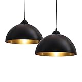 B.K.Licht Lampadario a sospensione, Plafoniera Led Soffitto, set da 2, diametro 30cm, per lampadine LED E27, Lampadario camera da letto, Lampadario Cucina, soggiorno, bagno, in metallo nero oro