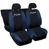 Lupex Shop Coprisedili auto compatibili con Punto, tessuto poliestere, set sedili completi anteriori e posteriori (Nero - Blu Scuro)