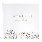 goldbuch 08 044 Album di nozze Flower Love Bianco, Album fotografico con 60 pagine bianche e divisori in pergamena, album ricordo con stampa dorata, 30 x 31 x 4 cm