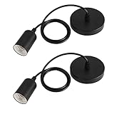 2 Pezzi Portalampada E27 in Metallo, Lampada a Sospensione Accessori, con 100CM Regolabile Cavo, E27 Lampada a Sospensione per Ristoranti, Cucina, Soggiorno, Caffè, Bar(Nero)