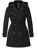 Wantdo Donna Plus Size Cappotto da Trincea Doppiopetto Impermeabile Classico con Risvolto Elegante con Cintura Nero 60-62