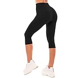 SINOPHANT 3/4 Leggins Capri Vita Alta Donna, Estivi Leggings Donna Fitness Corti Pantaloncini Yoga Coprenti Pinocchietto Opaco Elastici Morbido per Sportivi o Casual,L-XL,Nero