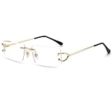 LIGOES Occhiali da sole rettangolari in metallo moda occhiali da sole senza montatura UV400 lente solare occhiali, oro con trasparente