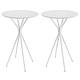 VASAGLE Set di 2 Tavolini da Bar, Tavolini da Cucina, Tavoli Alti Rotondi, Struttura in Metallo, 60 x 60 x 105 cm, per Soggiorno, Moderno, Montaggio Facile, Bianco Nuvola e Bianco Opaco LBT224W01