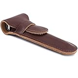 Custodia protettiva pecvan per rasoi di sicurezza, in vera pelle marrone, mantiene al sicuro la lama del rasoio a doppio bordo