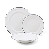 Brigros - Servizio Piatti 18 Pezzi In Ceramica Bianca Con Bordo Dipinto A Mano, Set Piatti 6 Persone In Porcellana Elegante E Moderna, Piatti Porcellana Bianchi Modello Grace (Blu)