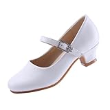 Scarpe da principessa, scarpe Mary Jane da bambina, con tacco alto, scarpe da festa per matrimoni, comunioni, scarpe piatte versatili, Athena Bianco, 17 EU