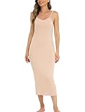 Vlazom Sottoveste Donna Lungo Camicia da Notte Sottoveste Estivi con Cinturino Regolabili Spalline，Beige，XL