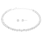 QEXUJOW Collane da donna Girocollo con strass Girocollo con strass in oro bianco con collana scintillante da donna, collana in argento con misura regolabile (set di 3)