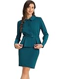 Allegra K Tailleur Donna Eleganti Peplo da Lavoro 2 Pezzi Set Gonna E Giacca Blazer da Ufficio Blu Verde S