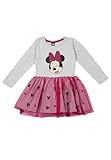 Disney Minnie Mouse - Vestito da bambina a maniche lunghe, grigio e rosa, grigio/rosa, 86-92 cm