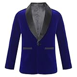 Fldy Mantello Blazer Cerimonia Bambino Ragazzo Giacche da Abito Smoking Matrimonio Gentiluomo Formale Giacche Gentiluomo Bulloni Velluto Blu Reale 5-6 Anni