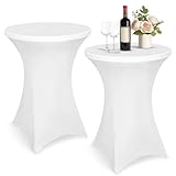 Druuzyl 2 Pezzi Elastica Copritavolo Stretch Tovaglia Elasticizzata per Tavoli Alti 80x110 cm, Copritavoli Stretch Bianchi in Spandex Adatti per Tavoli di Matrimonio Feste di Compleanno