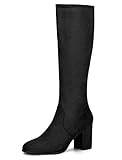 Allegra K Stivali alti al ginocchio da donna con cerniera laterale tacco grosso, Nero, 40.5 EU