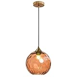 Lampadario a Sospensione a Sfera in Vetro Ondulato con Finitura Oro Lampada a Sospensione a Soffitto Industriale Vintage E27 Per Sala da pranzo Cucina - Arancia
