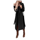 SkotO Cappotto di lana da donna invernale – Trench con cintura regolabile – Cappotto lungo per mezza stagione – Cappotto invernale lungo lungo lungo – Cappotto da uomo caldo antivento, Nero , XL