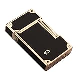 Accendino portatile retrò (senza gas), ricaricabile a gas butano, design classico retrò, fiamma morbida, regalo (nero)