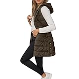 POIUIYQA Gilet Donna Lungo, Smanicato Piumino Invernale con Cappuccio, Cappotto Senza Maniche Termico Giubbotto Imbottito Giacca Trapuntato con Cerniera e Tasche