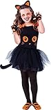 Rubies Costume tutù da gatto nero per bambina, top con stampa di gatto nero, fascia per capelli, tutù con coda e calze, Originale di Rubies, Ideale per Halloween, Carnevale e compleanno