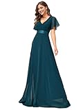 Ever-Pretty Abiti da Cerimonia Donna Stile Impero Linea ad A Scollo a V Maniche Corte Lungo Teal 42