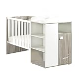 BabyPrice Culla combinata evolutiva 60 x 120 cm | Culla con sbarre e cassettiera a pannolino | Smile Rovere Silex | Scalabile in letto 90 x 190 cm | Made in France by Sauthon