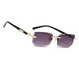 MEGAVOW Occhiali da Sole Rettangolari Senza Montatura, Cordino per Occhial, Moda Occhialis Retrò, Lenti Sfumate con Taglio Geometric a Diamante, Protezione UV