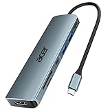 Acer Hub USB C 7 in 1, Adattatore USB C con HDMI 4K, PD 100W, Lettore Schede SD/TF, 2 USB-A 3.0 5Gbps, Adattatore multiporta USBC Hub Compatibile con iPad Pro Air, iPhone 16 Plus Pro Max, Galaxy S24