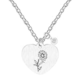 JunyiDIY Collana a Cuore con Margherita di Aprile per Donna, Fiore del Mese & Pietra di Nascita, Gioiello in Acciaio Inossidabile per Amica & Compleanno YA5545