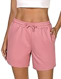 Demegimi Bermuda da Donna e Vita Alta Estivi Pantaloni Corti con Tasche con Coulisse Pantaloncini Donna per Fitness Yoga Jogging(Rosa,M)