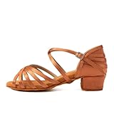AOQUNFS Scarpe da Ballo Latino Americano Donna&Bambina Tacco Basso Ragazze Scarpe da Ballo per Salsa Tango Bachata Pratica,WZSP234-3.5,Marrone,EU 37