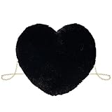 TAXTYHRE Borse Peluche Donna, Borsa Cuore Donna, Borsa a Mano in Peluche da Donna, Borsa a Spalla Morbida e Soffice, per San Valentino, Compleanni e Matrimoni - Nero