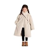 Generisch Piumino da bambina con fodera in pelliccia sintetica, caldo cappotto invernale con cappuccio, capispalla antivento per bambini e bambini, bianco, 5-6 Jahre