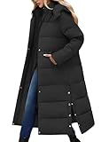 CMTOP Cappotto Donna Invernale Extra Lungo Giubbotto Imbottito in Cotone Caldo Trapuntato Cappotti con Cappuccio Elegante Casual Giacca Outdoor Piumino con Zip e Tasche(Nero, XL)
