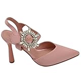 Malu Shoes Decollete' scarpadonna Gioiello in Raso Rosa Cipria Applicazione Spilla Cinturino alla Caviglia Tacco a Spillo 10 comode (38 EU)