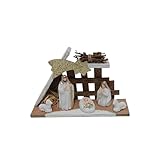 Generico Capanna Natività Bianca Regalo statuine miniature in Ceramica 5 personaggi Presepe per Bambini in miniatura COLORI TENUI ORO Giuseppe Maria Gesù Sacra Famiglia 21x7x14cm