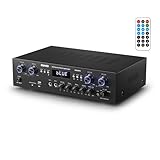 Donner Amplificatore di potenza Audio Bluetooth 5.0, Amplificatore Audio Stereo 4 Canali, Amplificatore HiFi 440W con USB, SD, FM, 2 Microfono IN Echo, RCA, LED per Studio, Casa, MAMP5