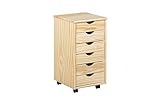 Inter Link - Piedistallo mobile - Piedistallo mobile con 6 cassetti - Piedistallo per ufficio - Mobiletto - Carrello mobile - Cassettiera - Legno di pino massiccio - Laccato naturale - LxPxH: 35x39x66 cm - Nils