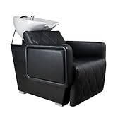 Italian Design - Lavatesta da Parrucchiere Professionale in Nero - Design Elegante e Funzionale - Sedile Ergonomico e Imbottito, Vasca Reclinabile in Ceramica e Struttura Robusta - Colore Nero