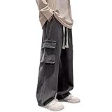 Vhersily Jeans Cargo Uomo Baggy con Tasche Laterali, Pantaloni Casual Streetwear in Denim, Modello Tasconato Ampio e Comodo Goth Stile Urban Tinta Unita Sportiva Allenamento Fitness Trekking