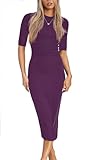 LACOZY Abito estivo da donna, a maniche corte, per matrimoni, feste, aderenti, abiti a tubino, abiti da cocktail formali, abito lungo, Viola, M