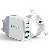 Caricatore USB C Rapido Caricabatterie 40W 4Porto Presa Caricatore USB Multiplo Carica Cellulare Spina Adattatore Alimentatore con 2M Cavo USB C per iPhone 16 15 14 13 12 Pro Max Plus Samsung S24 S23