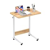 PIPIPOXER Scrivania per Computer, 60x40cm Tavolino Rotante Con Freno, Slot per PC per Tablet Cellulare, Slot per Tazza, Scrivania Mobile Regolabile in Altezza 69-90cm per PC per Tablet Cellulare,Legno