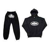 Tinbarry Tuta da Uomo Y2K con Stampa di Lettere - Felpa con Cappuccio e Pantaloni Sportivi Larghi - Set Hip Hop in 2 Pezzi - Unisex Caldo Streetwear