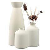 Mapille Set di 3 Vasi in Ceramica Bianca, Minimalista Vasi Opachi Deco Per l'erba Della Pampa, Vaso Deco per la Casa Moderno, Vaso Decorativo da Interno Moderno Beige per Nordico