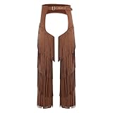 Rswnyirn Pantaloni lunghi da cowboy, da uomo, con frange, retrò, per feste a tema, colore marrone scuro, S