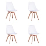 GrandCA HOME Set di 4 Sedie Sala da Pranzo Con Gambe in Legno Massello di Faggio, Adatte per Sala da Pranzo, Soggiorno, Cucina, Camera da Letto, Bianco