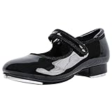 flexdans Scarpe da Tip Tap per Ragazze e Ragazzi, Tap Scarpe da Danza Classica Mary Jane in Chiusura a Gancio e ad Anello in Vernice per Bambini F002 Black 33