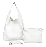ANGELO Borsa a Spalla da Donna in Pelle PU, Borsa a Sacca 2in1 con Pochette e Tracolla Rimovibile, Hobo Tote Elegante Grande Capienza, per Lavoro, Ufficio, Università, Viaggio (Bianco)